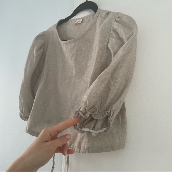 Lisa Says Gah Gold Puff Sleeve Linen Top - Picture 6 of 11